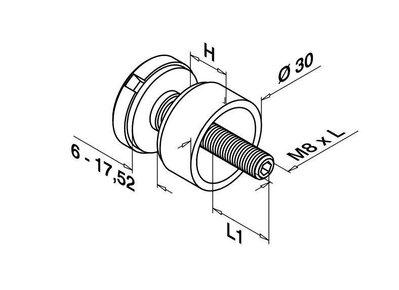 Q-railing Taškinis stiklo laikiklis Ø30 mm su atitraukimu 40/50 mm MOD 0746 ner. plienas