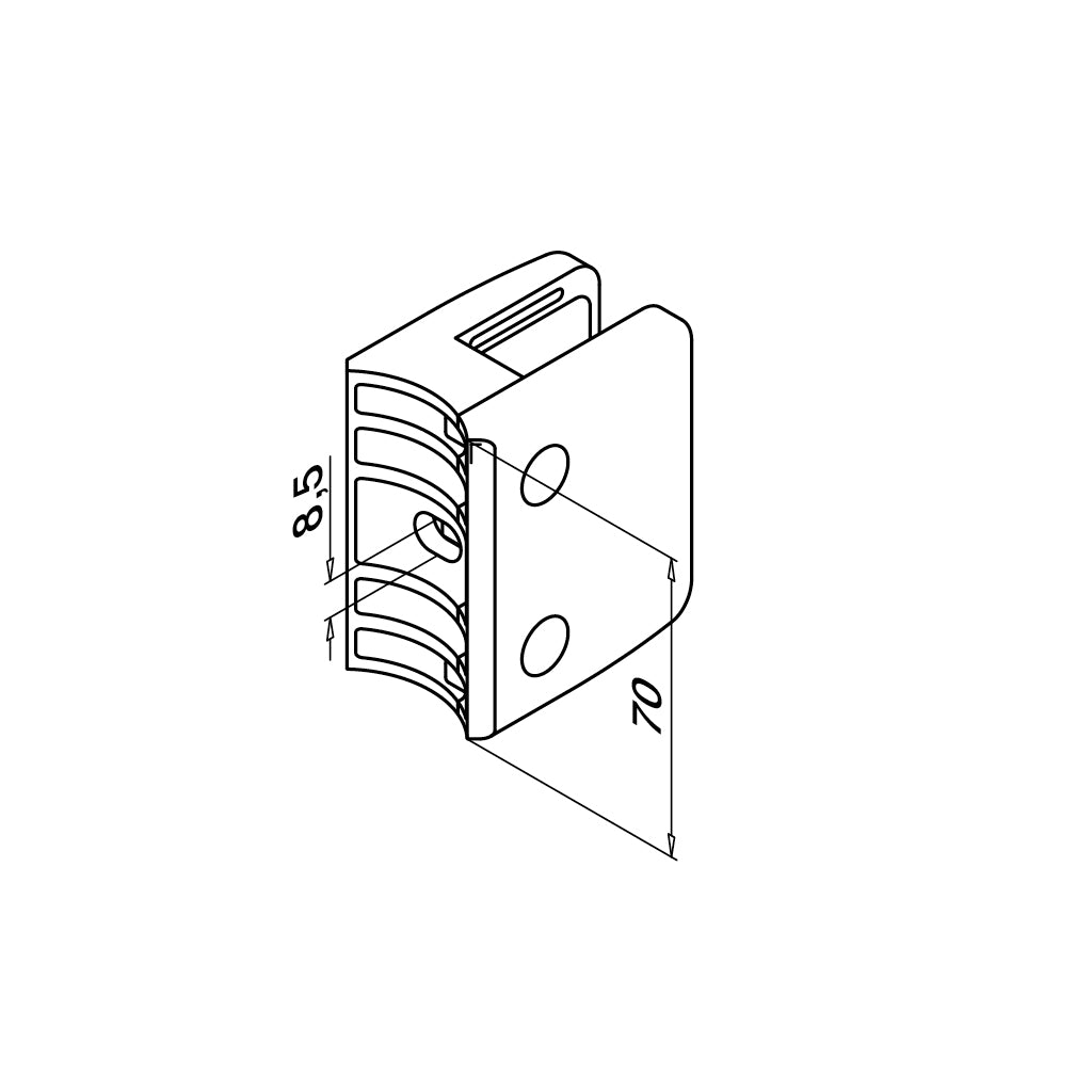 Q-railing Stiklo laikiklis prie apvalaus pav. MOD 2400 vamzdis: Ø48.3 mm, cinkas, pav. be apdirbimo