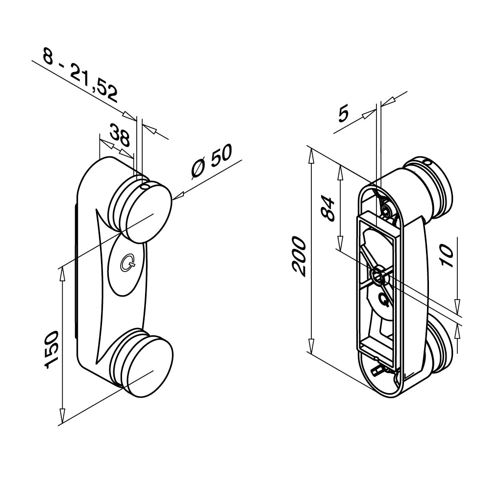 Q-railing EASY GLASS dvigubas reguliuojamo kampo stiklo laikiklis 200 mm MOD 0766