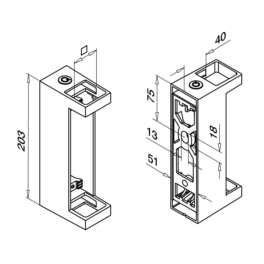 Q-railing turėklo stovo 40×40 mm laikiklis fasadui MOD 4558 ner. plienas AISI 304, šlifuotas paviršius