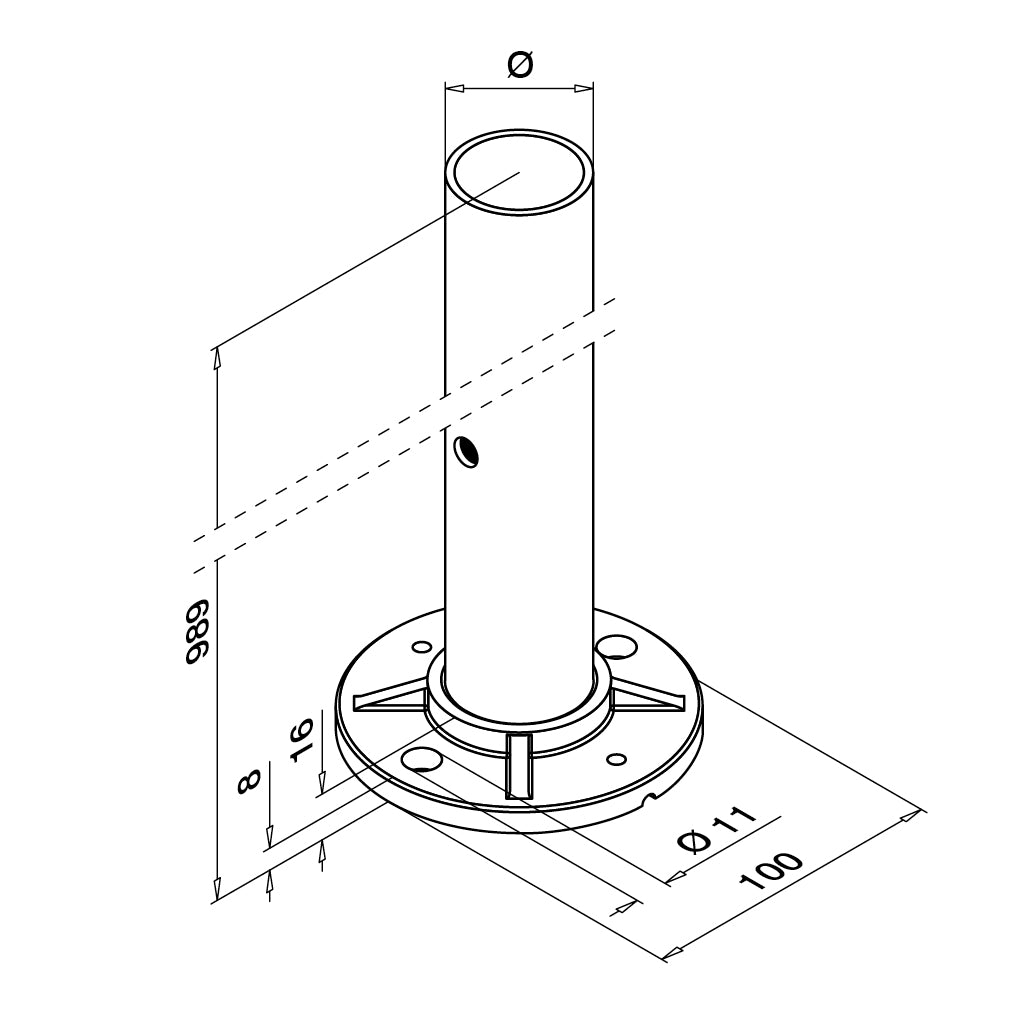 Q-railing paruoštas turėklo stovas Ø42,4×2 mm H=989 mm (stiklo laikikliai iš abiejų pusių) MOD 9921 ner. plienas AISI 304, šlifuotas paviršius