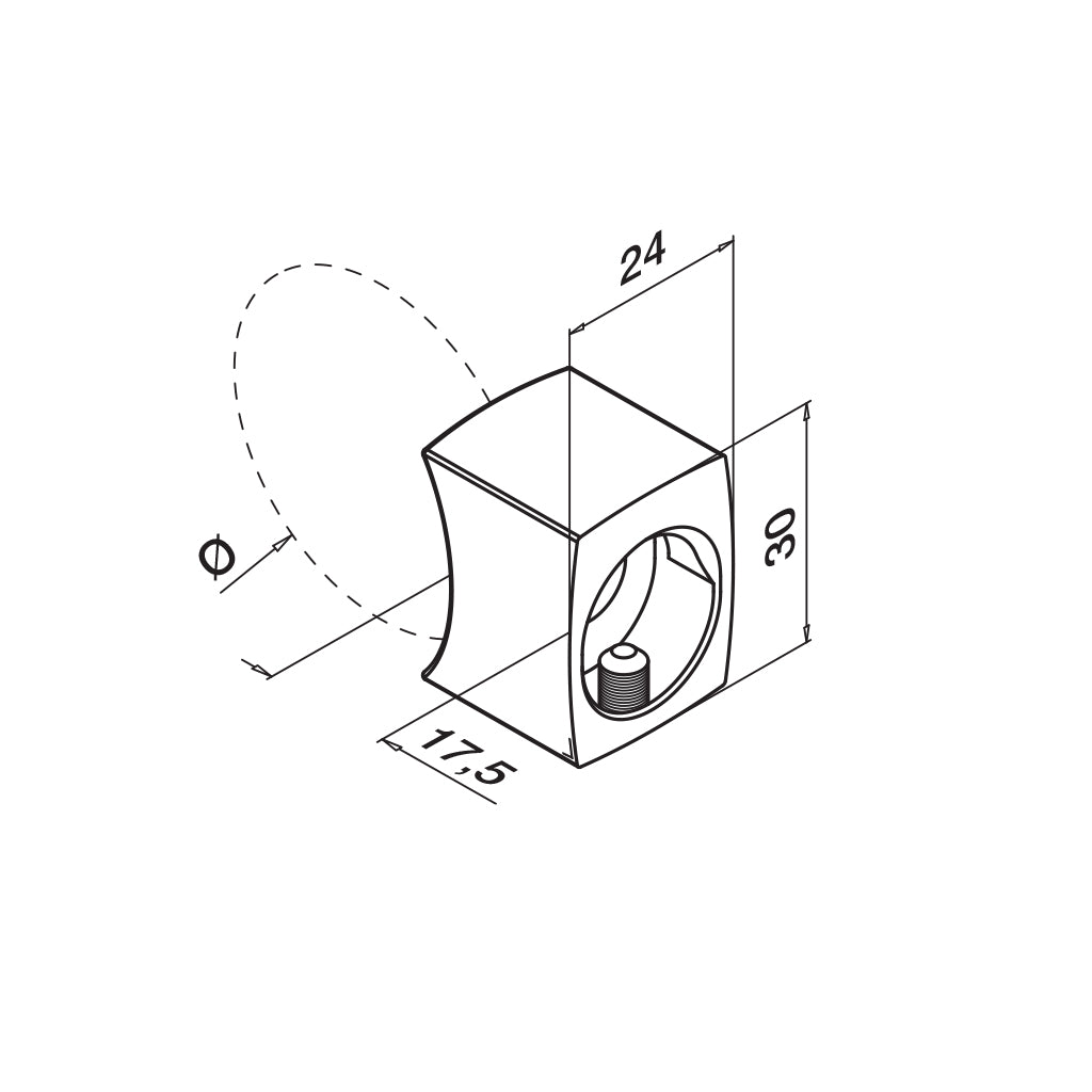 Q-railing Adapteris MOD 0629 vamzdžiui Ø33.7x2 mm, ner. plienas AISI 316, šlifuotas pav.