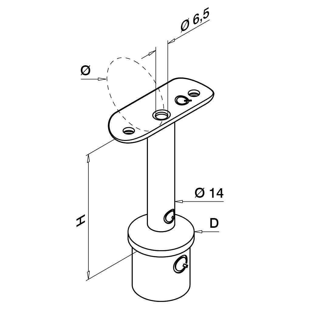 Q-railing Apvalaus porankio laikiklis (žvakė) su skyle kabeliui MOD 0710/0711 D: 42.4x2 mm, Ø: 42.4 mm, ner. plien. AISI316, šlifuotas pav.