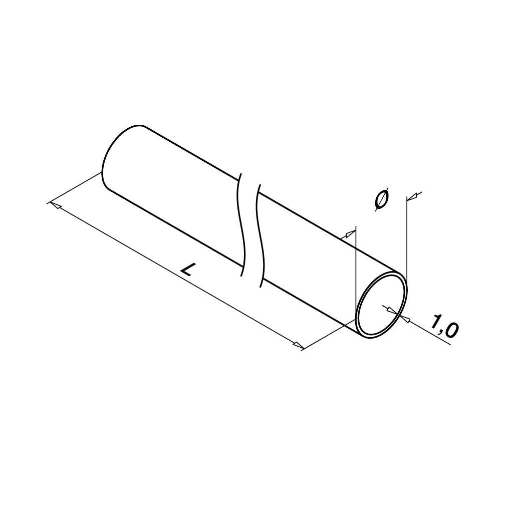 Q-railing vamzdis MOD 1900 Ø16 mm, 1 mm, 5000 mm, ner. plien. AISI316, šlifuotas pav.