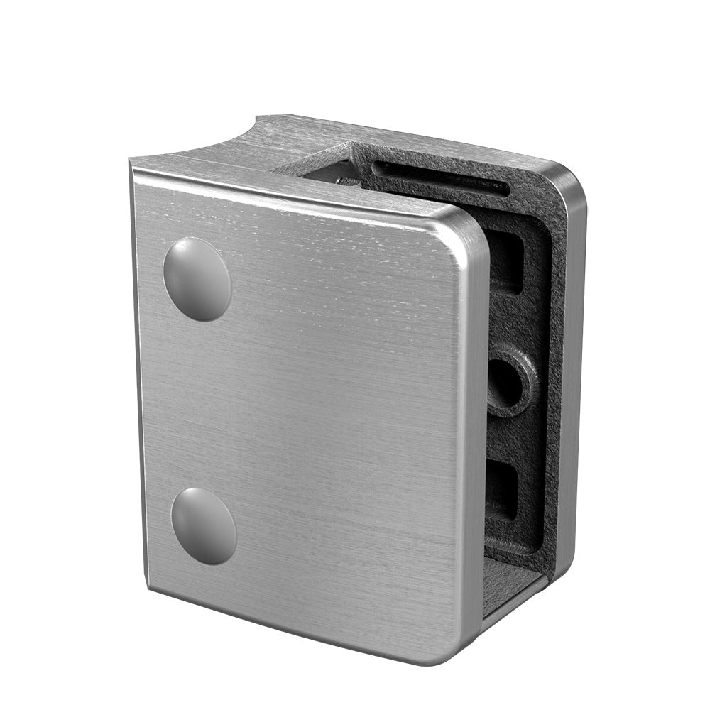 Q-railing ner. plieno stiklo laikiklis prie apvalaus pav. MOD 2300 vamzdis: Ø48.3 mm, ner. plien. AISI316 šlifuotas pav.
