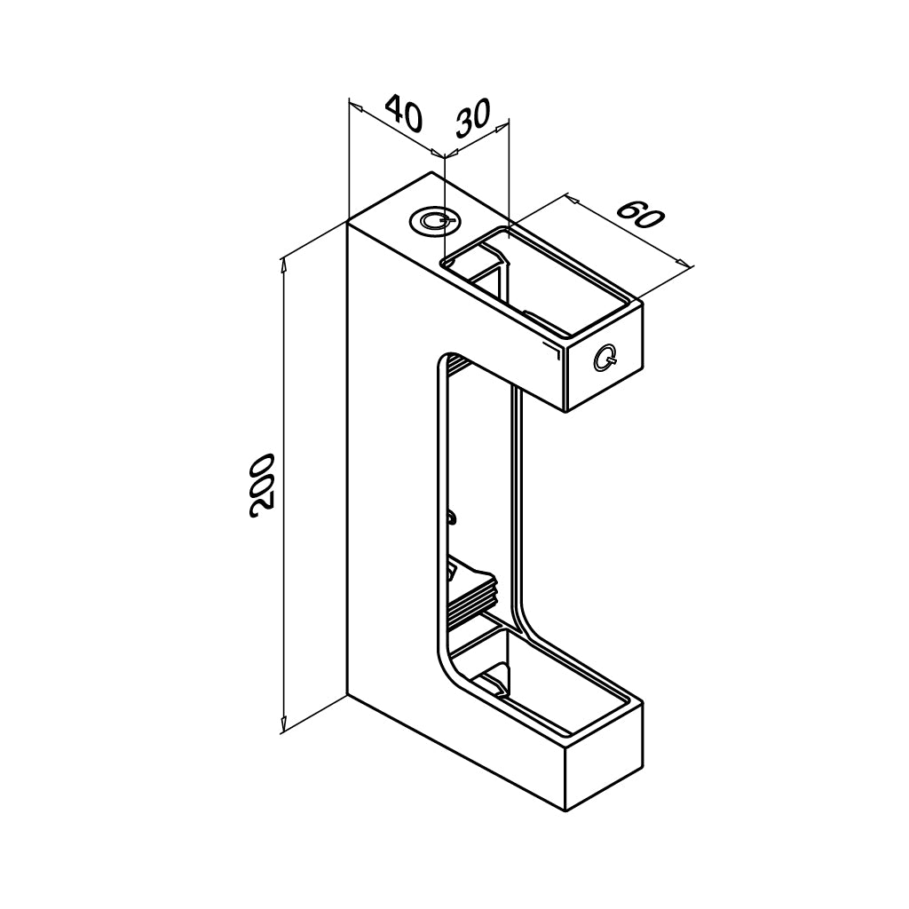 Q-railing turėklo stovo laikiklis fasadui 60x30mm MOD 4558 ner. plienas AISI 316, šlifuotas paviršius