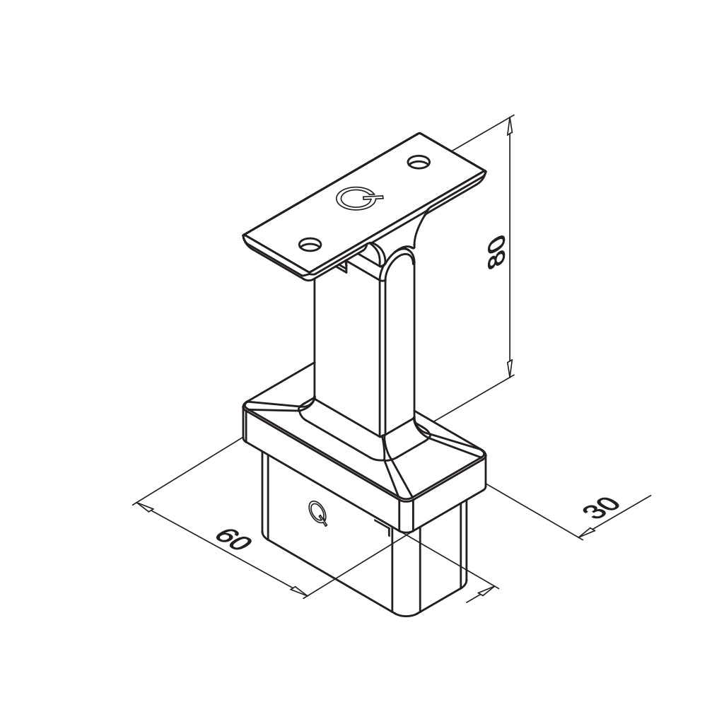 Q-railing reguliuojamas porankio laikiklis 60×30×2,6 mm MOD 4719