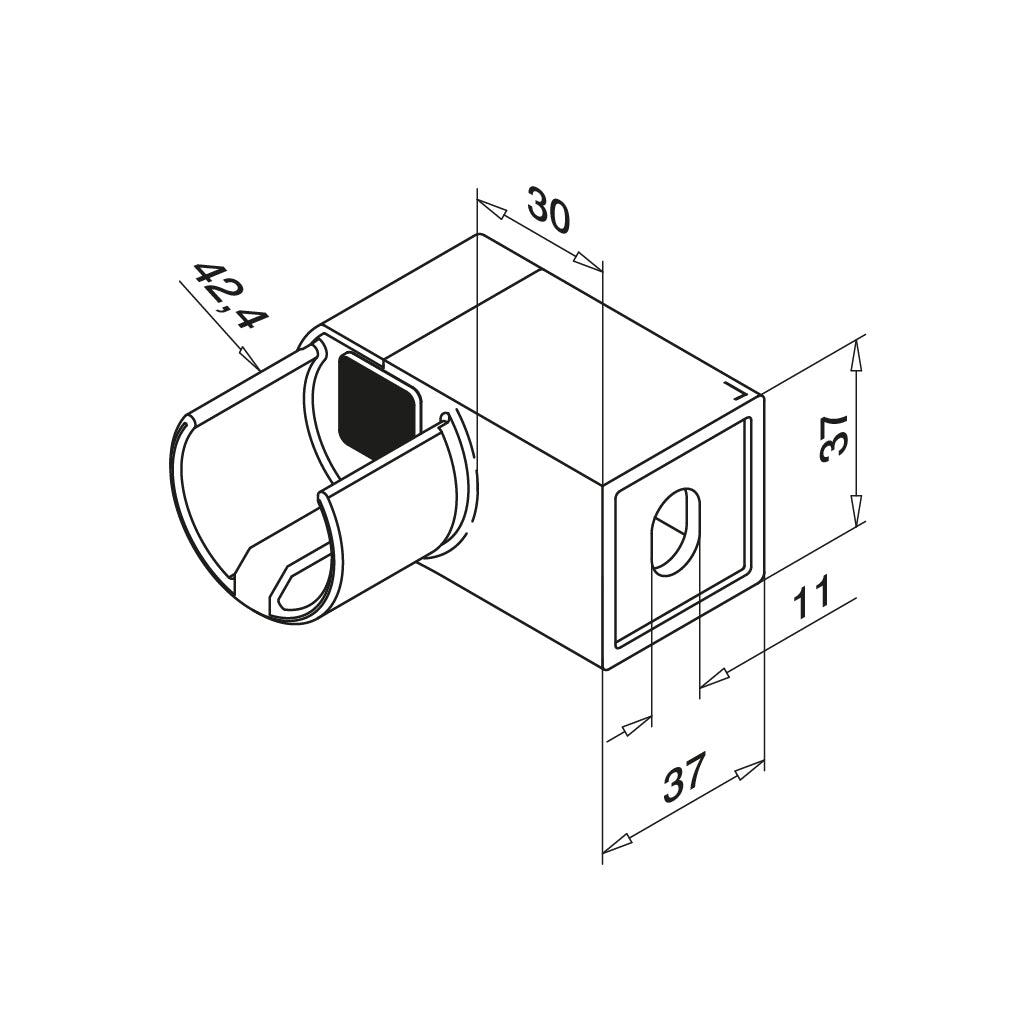 Q-railing Porankio ant stiklo Ø42,4 laikiklis prie sienos (flange) MOD 6507 dešinė ner. plienas vamzdžiui Ø42,4x2 mm, ner. plienas AISI 316, šlifuotas pav.