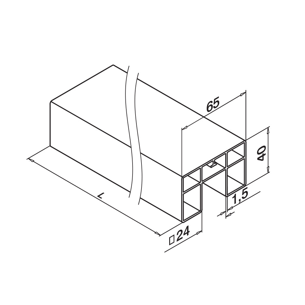 Q-railing EASY GLASS porankis ant stiklo 65x40 MOD 6924 aliuminis, be paviršiaus apdirbimo