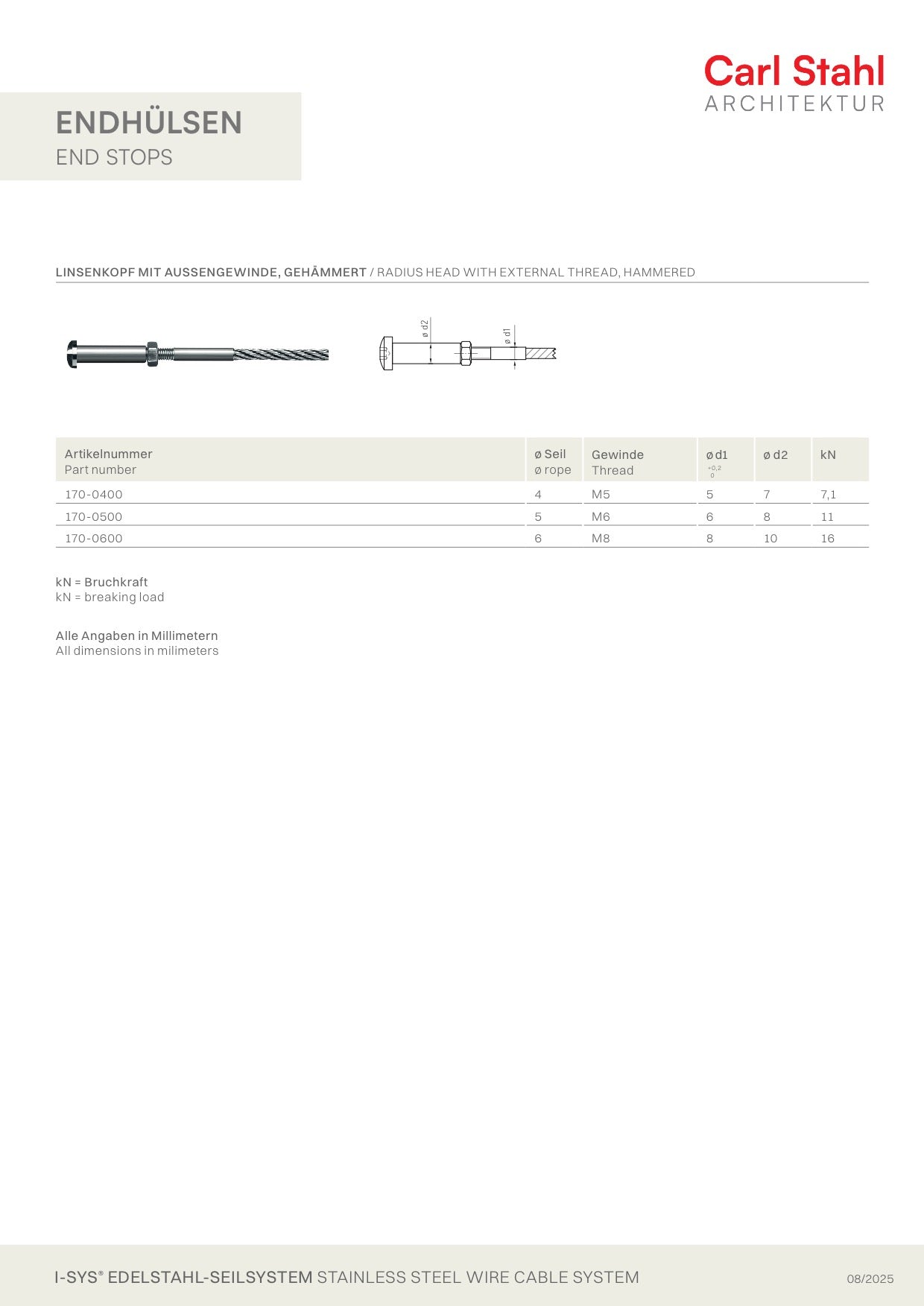 Carl Stahl Radius head with external thread, hammered 170