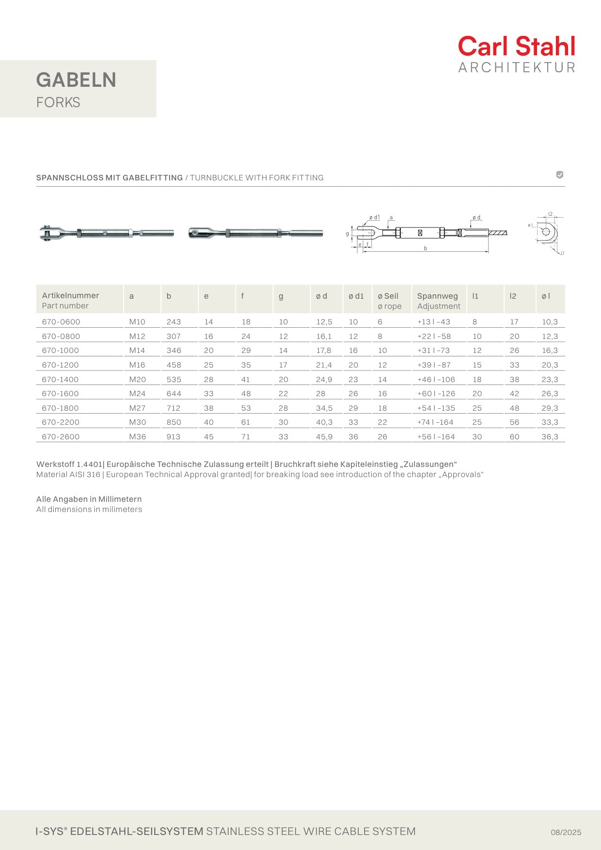 Carl Stahl Turnbuckle with fork fitting 670