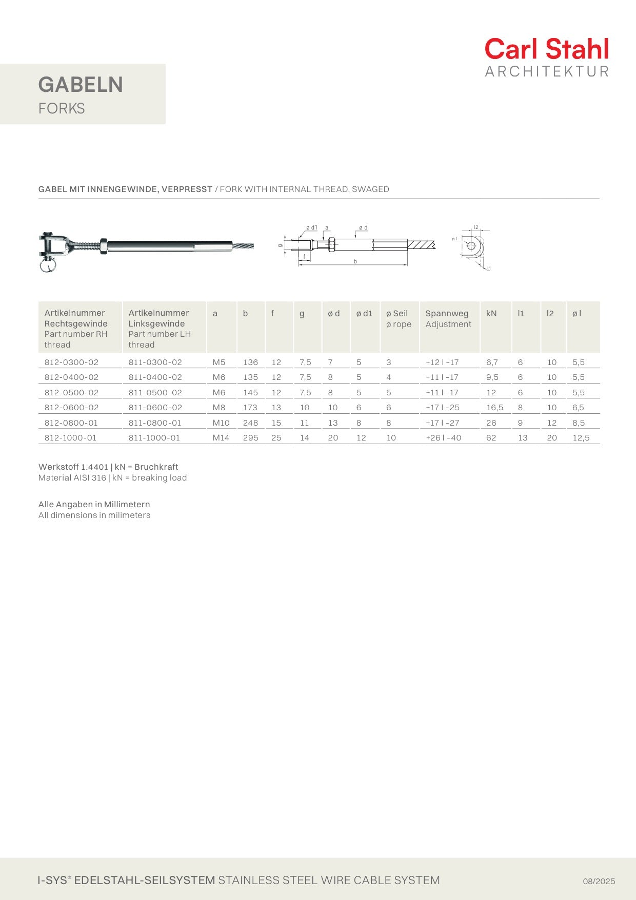 Carl Stahl Fork with internal thread, swaged 811