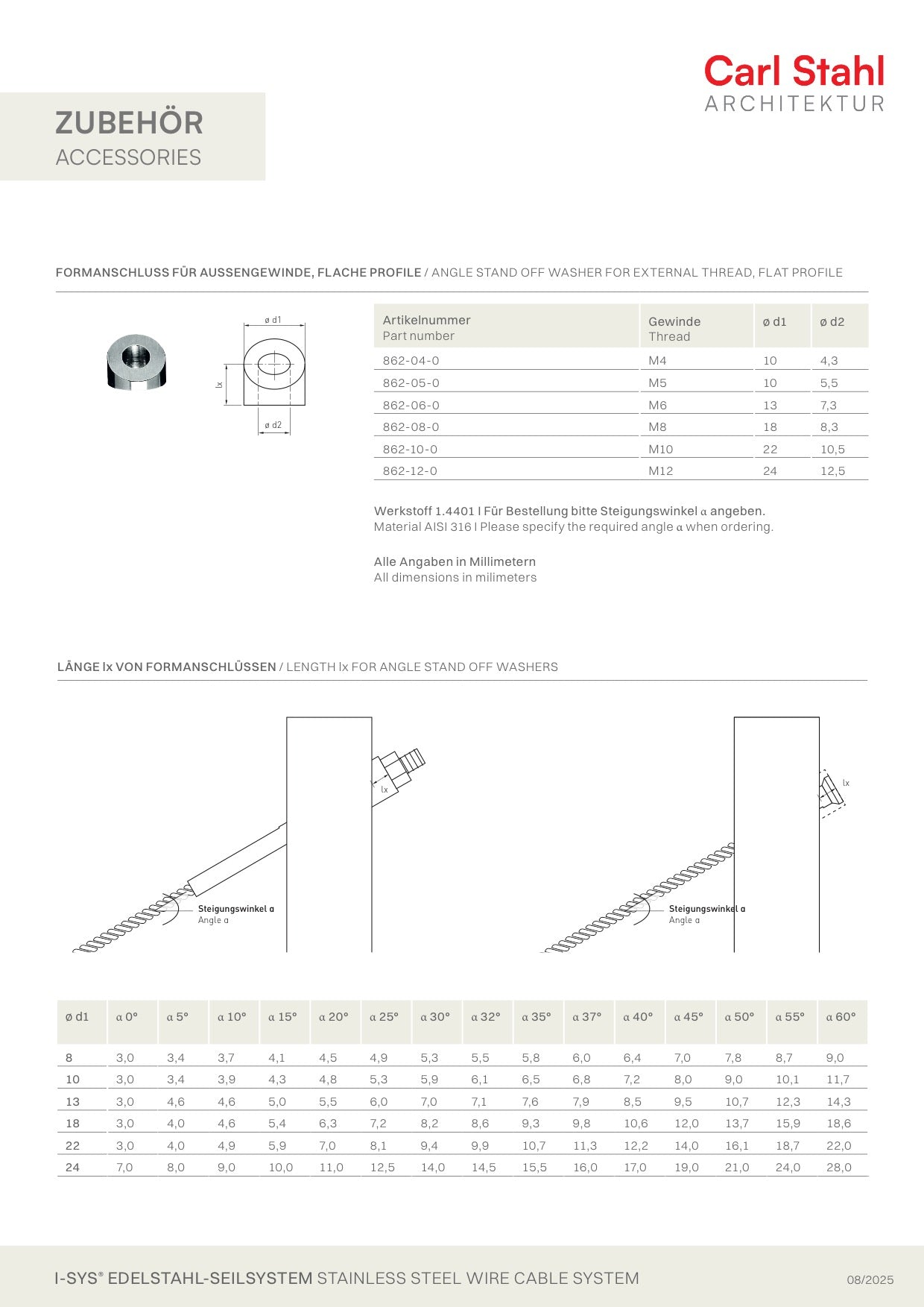 Carl Stahl Angle stand off washer for external thread, flat profile 862