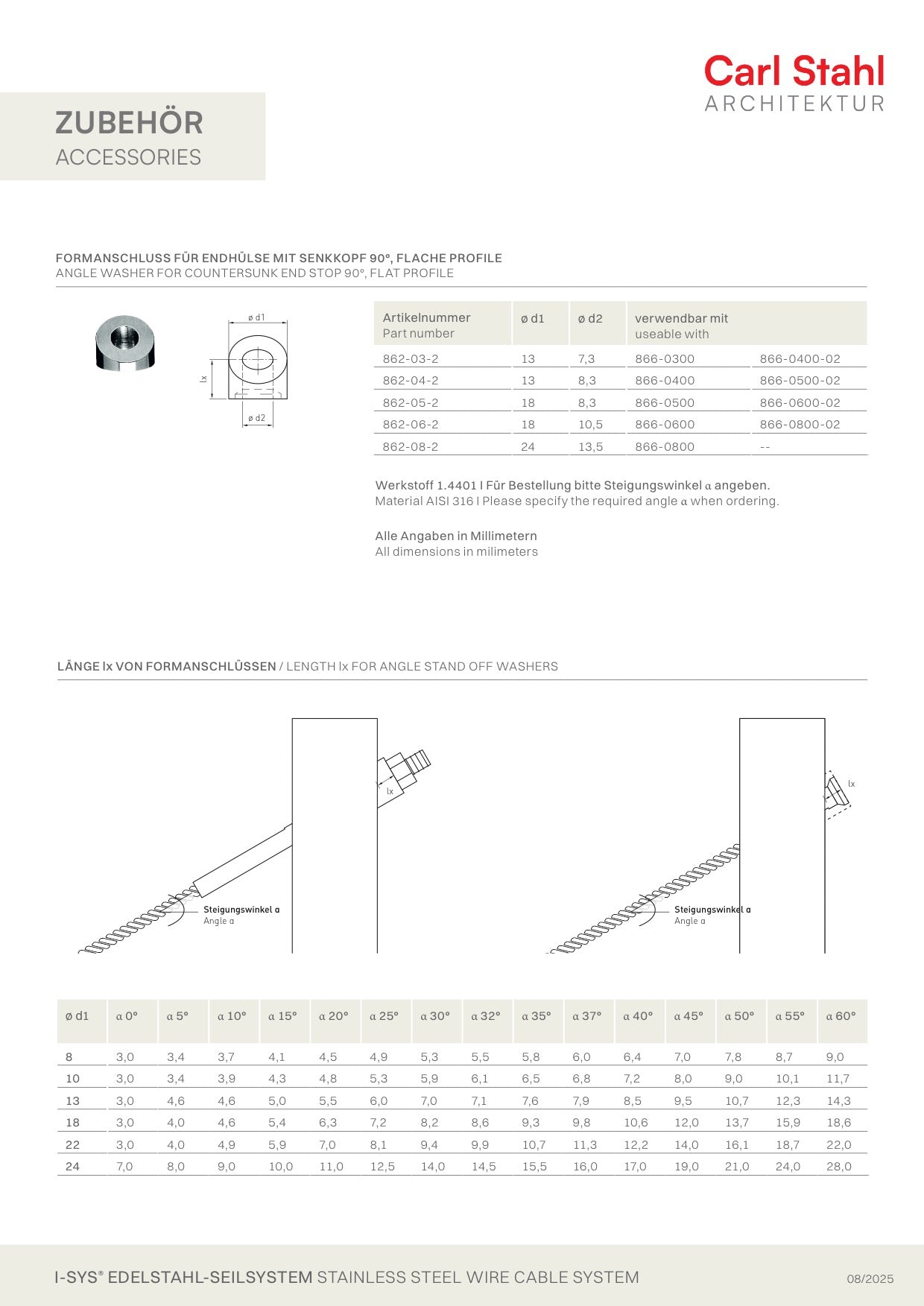 Carl Stahl Angle washer for countersunk end stop 90° flat profile 862