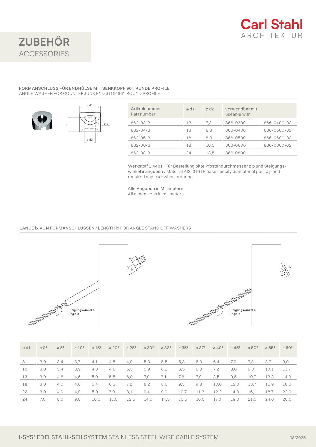 Carl Stahl angle washer for countersunk end stop 90°, round profile 862