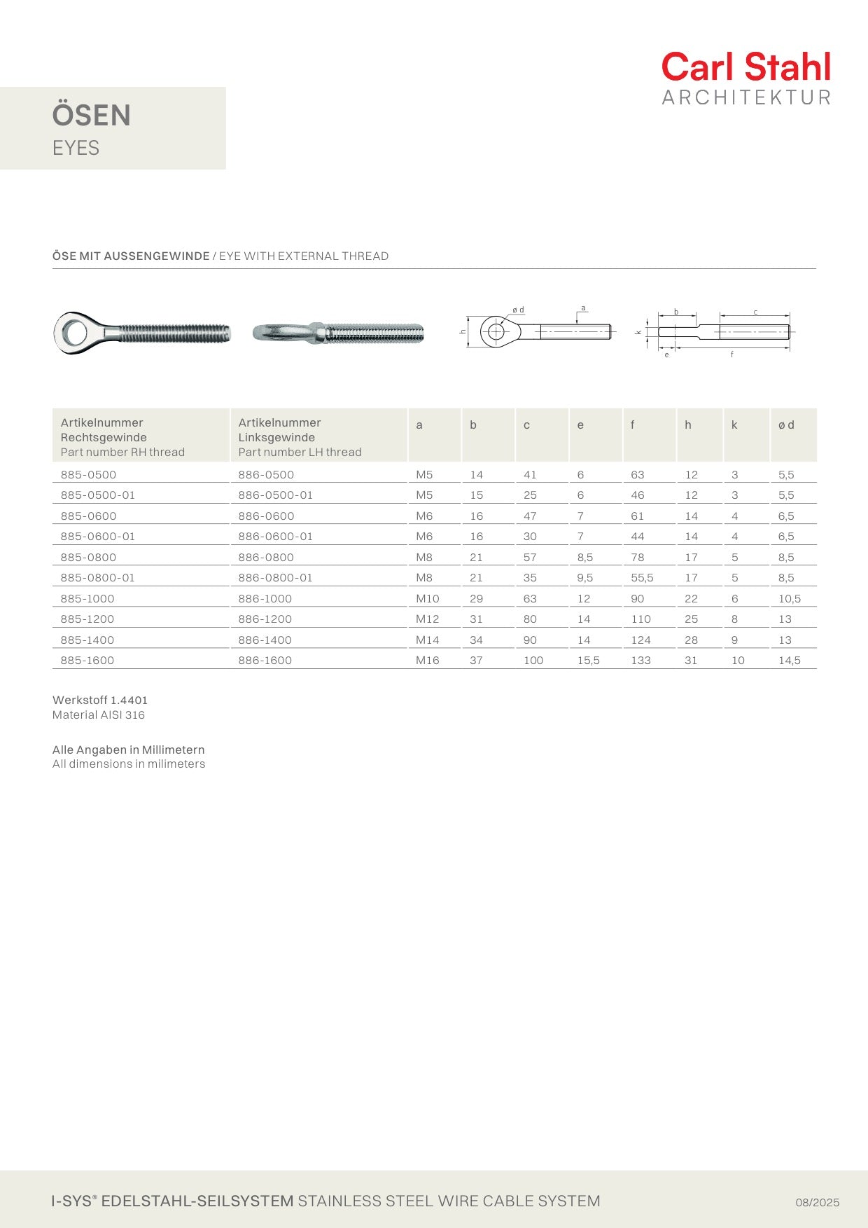 Carl Stahl Eye with external thread 885/886