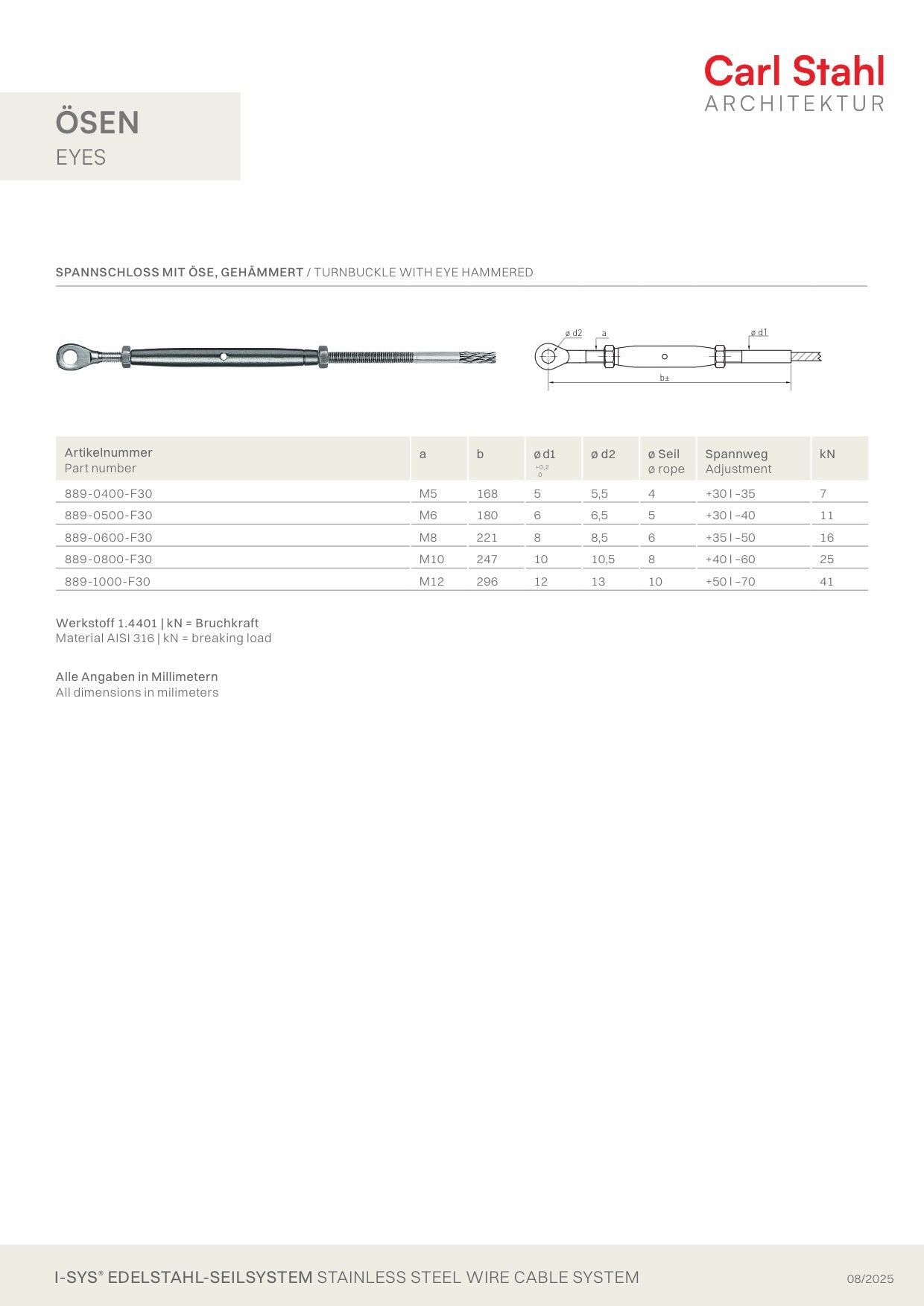 Carl Stahl Turnbuckle with eye, hammered 889