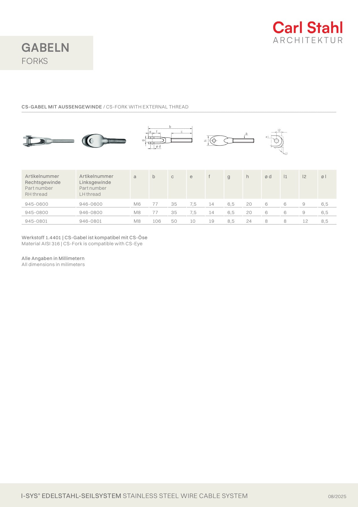 Carl Stahl CS-Fork with external thread 945