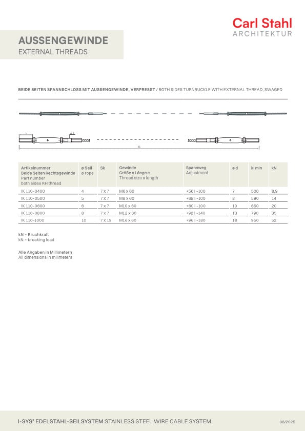 Carl Stahl I-SYS Stainless steel wire rope assembly IK110