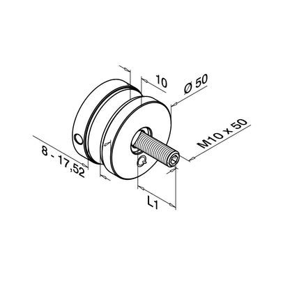 Q-railing EASY GLASS taškinis stiklo laikiklis Ø50 mm MOD 0747 atitraukimas: 10 mm; zamak be padengimo
