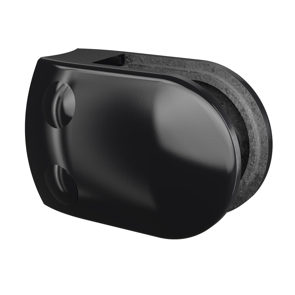 Q-railing stiklo laikiklis prie apvalaus vamzdžio MOD 2800 Ø42,4 mm, cinkas, paviršius juoda (RAL 9005)