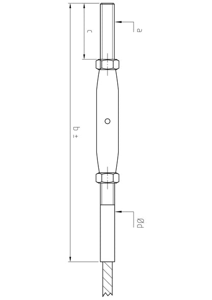 Carl Stahl I-SYS stainless steel Carl Stahl Turnbuckle with thread, hammered, RH thread M6