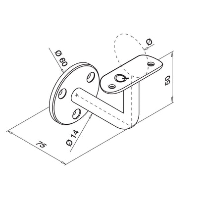 Q-railing Porankio laikiklis MOD 0100 130100-042-12 vamzdis: Ø48,3 mm, ner. plien. AISI304, šlifuotas pav.