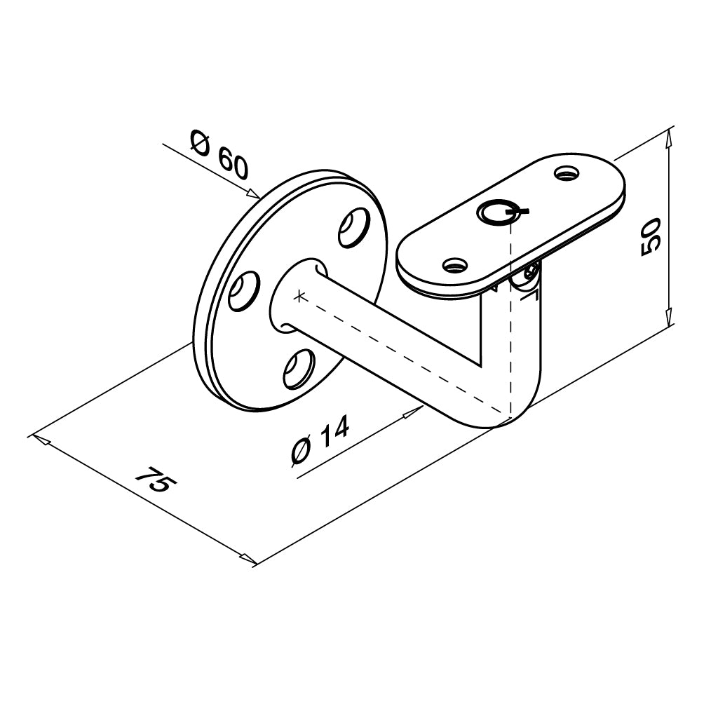 Q-railing reguliuojamas sieninis porankio laikiklis MOD 0102