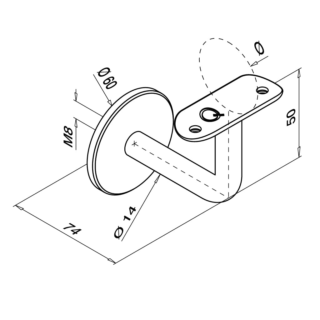 Q-railing sieninis porankio laikiklis M8 MOD 0111 vamzdžiui: Ø42,4 mm, ner. plienas AISI 304, juodas RAL 9005