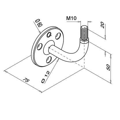 Q-railing sieninis porankio laikiklis M10 MOD 0118