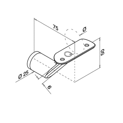 Q-railing porankio laikiklis MOD 0123 vamzdžiui: Ø48,3 mm, ner. plienas AISI 304, šlifuotas pav.