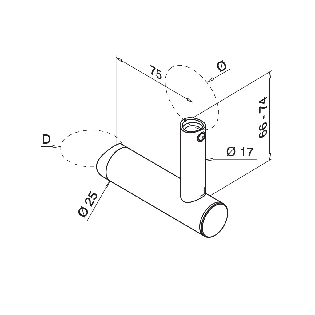 Q-railing reguliuojamas porankio laikiklis prie vamzdžio Ø48,3mm MOD 0144