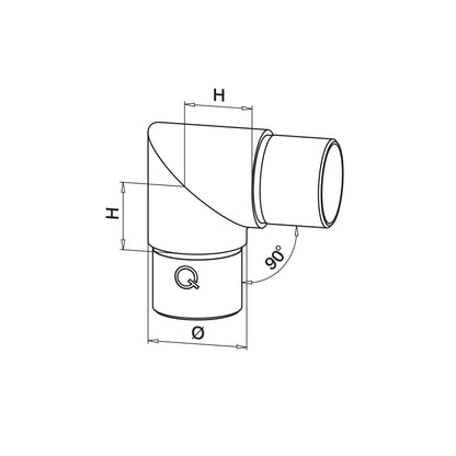 Q-railing alkūnė 90° MOD 0301 vamzdžiui: Ø42,4×2 mm, ner. plienas AISI 304, šlifuotas pav.