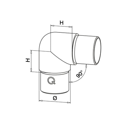 Q-railing Alkūnė 90° MOD 0303 vamzdžiui Ø48,3x2,6 mm, ner. plienas AISI 304, šlifuotas pav.