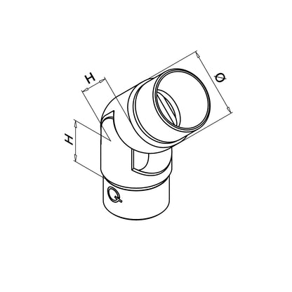 Q-railing reguliuojama alkūnė 0–70° MOD 0312 vamzdžiui: Ø48,3×2 mm, ner. plienas AISI 304, šlifuotas pav.