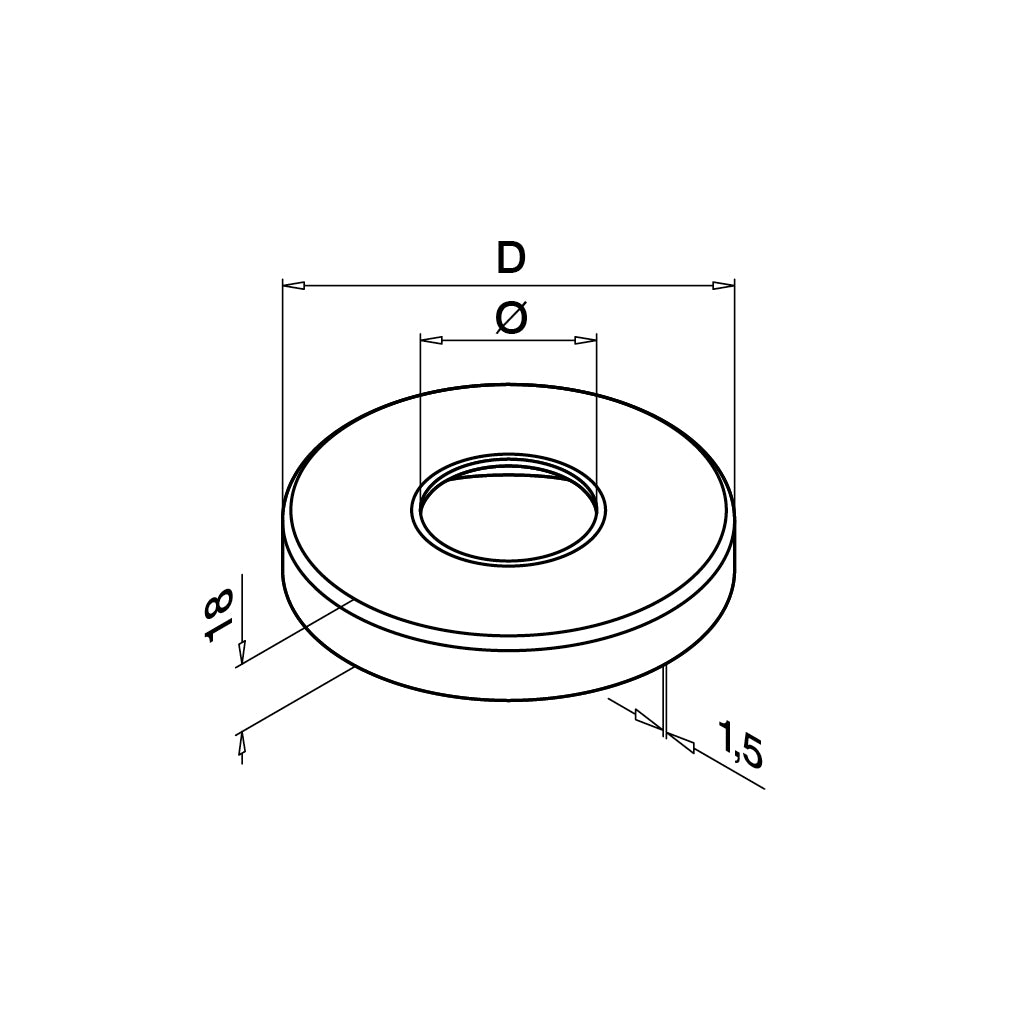 Q-railing dangtelis vamzdžiui Ø48,3 Ø125 mm MOD 0513 vamzdžiui Ø42,4 mm, ner. plienas AISI 304, šlifuotas paviršius