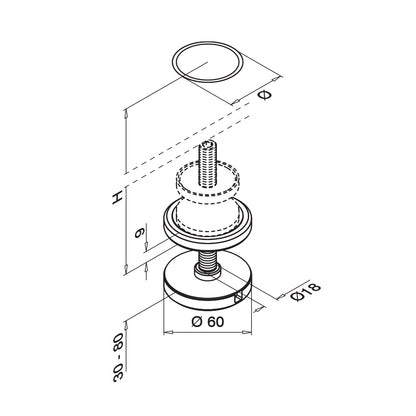 Q-railing turėklo stovas Ø42,4×2 mm H=1150 mm laiptų montavimui MOD 0545