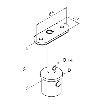Q-railing Tiesaus porankio laikiklis (žvakė) MOD 0709/0710/0711/0712/0713 vamzdžiui: Ø42.4x2 mm, ner. plien. AISI304, šlifuotas pav.