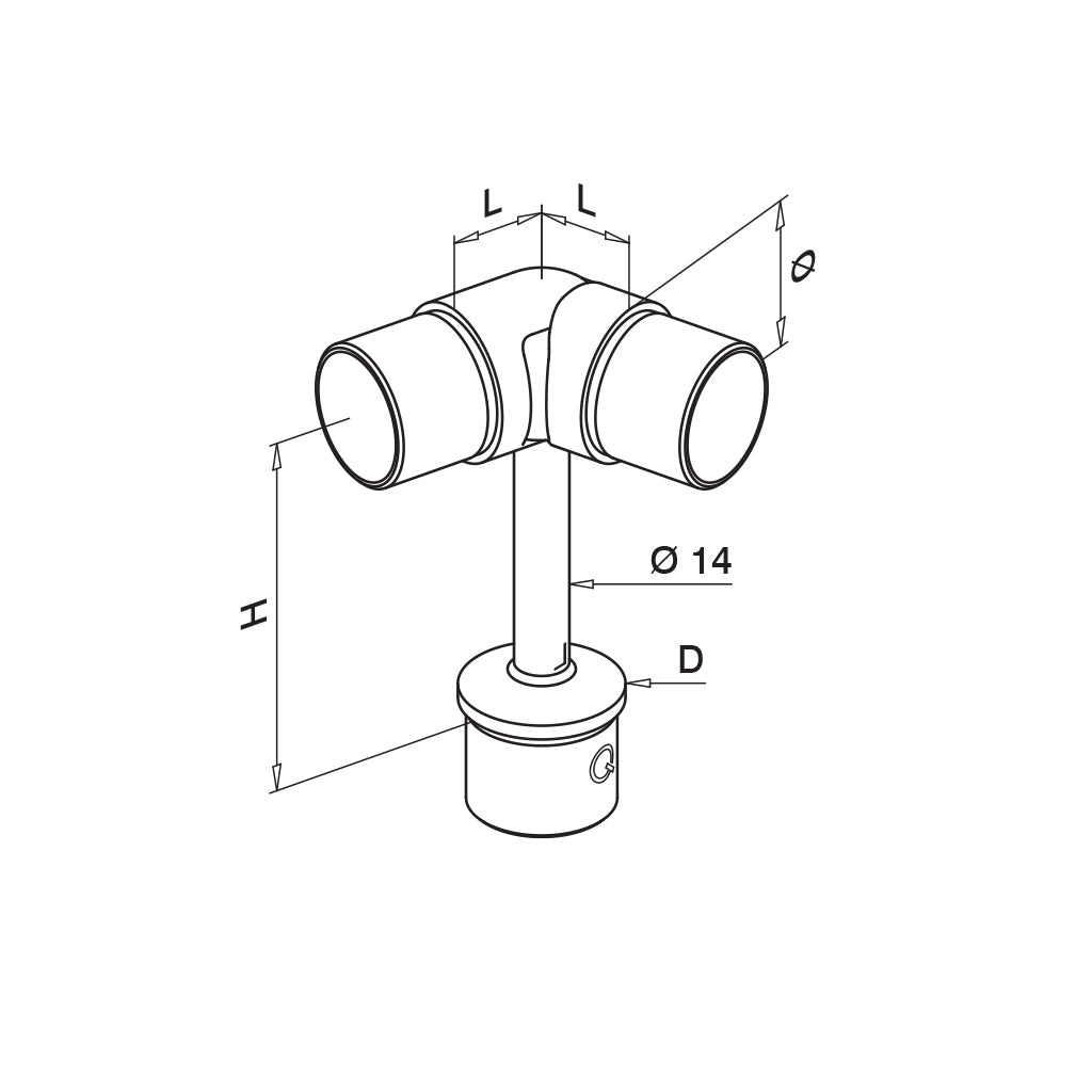 Q-railing Porankio tvirtinimas su šarnyrine alkūne MOD 0736 vamzdžiui Ø42,4x2 mm, ner. plienas AISI 304, šlifuotas pav.