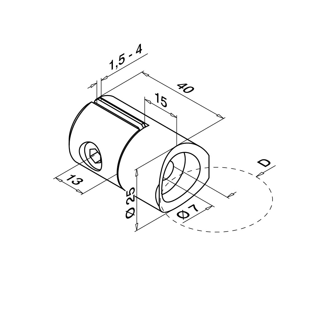 Q-railing plokštelės laikiklis Ø25 mm 1.5–4 mm plokštelei MOD 0743 vamzdžiui Ø42.4 mm