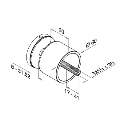 Q-railing EASY GLASS taškinis stiklo laikiklis Ø60 mm, M10 MOD 0745 atitraukimas: 30 mm; ner. plien. AISI304, šlifuotas pav.