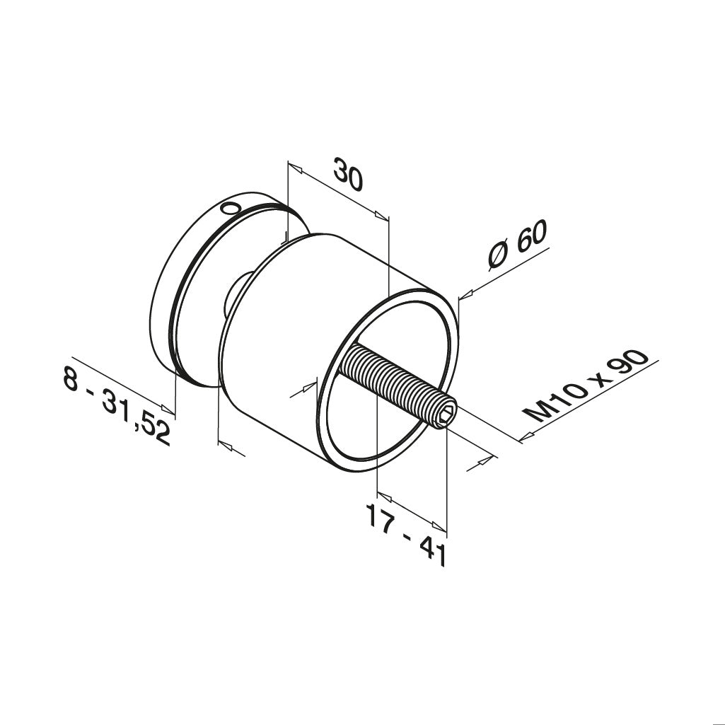 Q-railing EASY GLASS taškinis stiklo laikiklis Ø60 mm, M10 MOD 0745