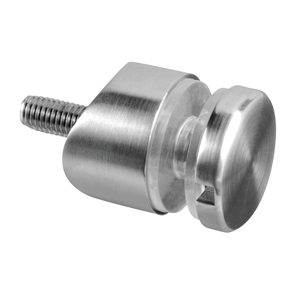Q-railing taškinis stiklo laikiklis Ø30mm, M8 prie apvalaus vamzdžio MOD 0746 ner. plienas 15 mm atitraukimas, vamzdžiui: Ø33.7 mm, ner. plien. AISI304, šlifuotas pav.