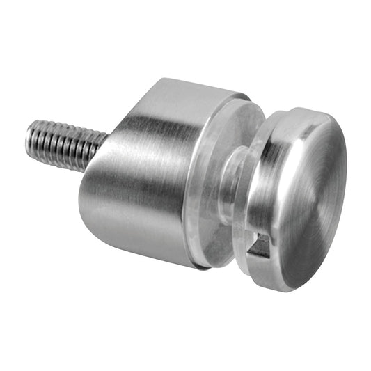 Q-railing taškinis stiklo laikiklis Ø30mm, M8 prie apvalaus vamzdžio MOD 0746 ner. plienas 15 mm atitraukimas, vamzdžiui: Ø33.7 mm, ner. plien. AISI304, šlifuotas pav.