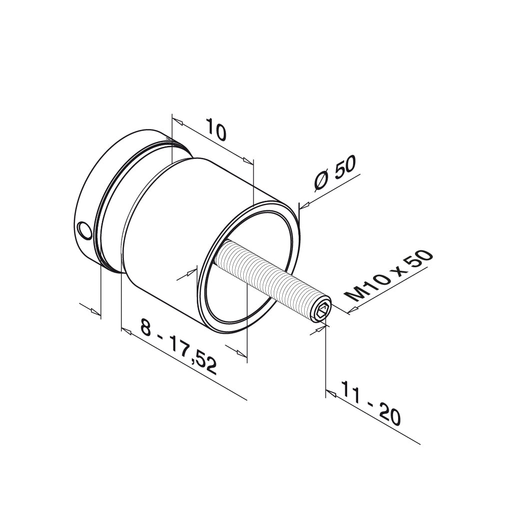 Q-railing EASY GLASS taškinis stiklo laikiklis Ø50 mm MOD 0747 atitraukimas: 10 mm; ner. plien. AISI304, šlifuotas pav. pav. juodas (RAL 9005, textured surface, single layer)
