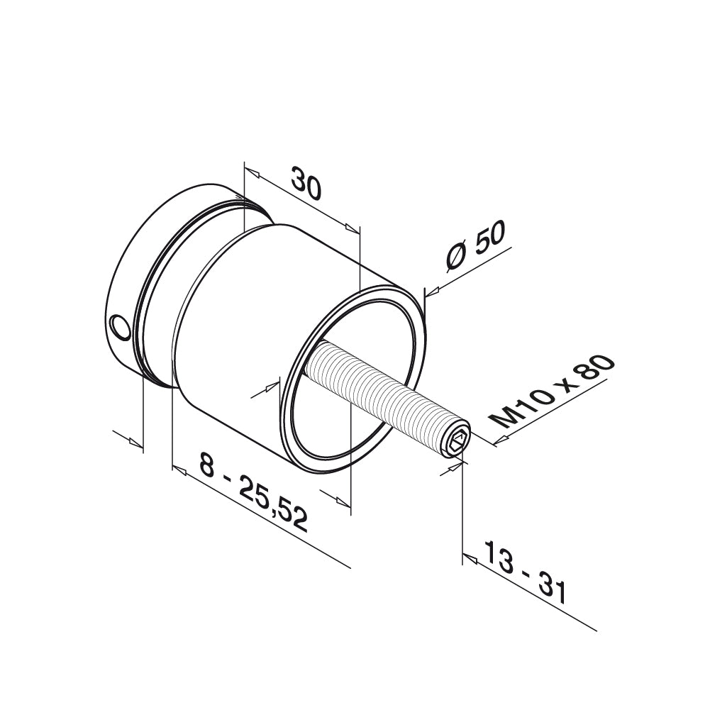 Q-railing EASY GLASS taškinis stiklo laikiklis Ø50 mm MOD 0747 atitraukimas: 30 mm; ner. plien. AISI304, šlifuotas pav. pav. juodas (RAL 9005, textured surface, single layer)