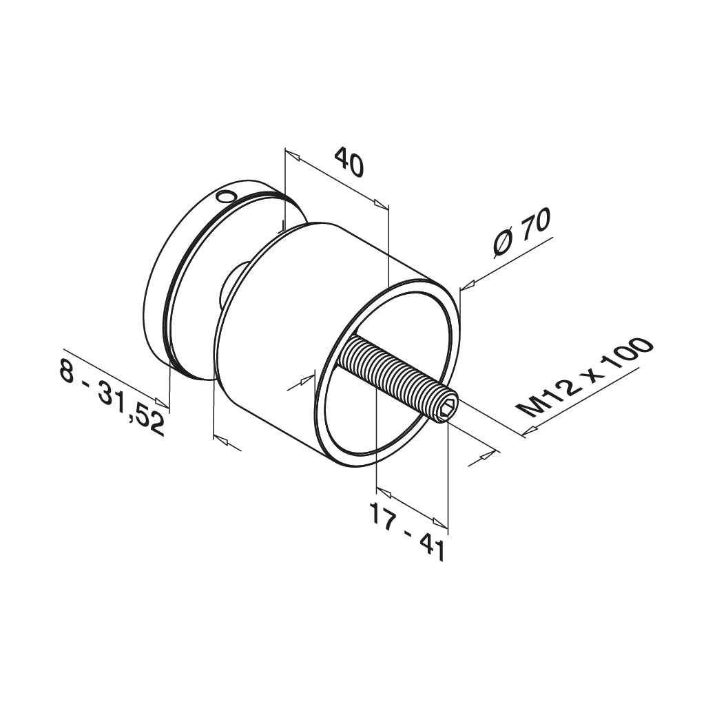 Q-railing EASY GLASS taškinis stiklo laikiklis Ø70 mm MOD 0748 atitraukimas: 40 mm; ner. plien. AISI304, šlifuotas pav.