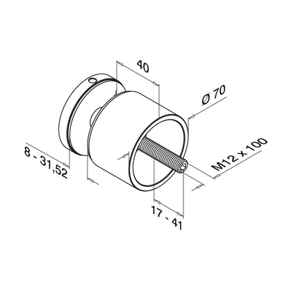 Q-railing EASY GLASS taškinis stiklo laikiklis Ø70 mm MOD 0748 atitraukimas: 40 mm; ner. plien. AISI304, šlifuotas pav.