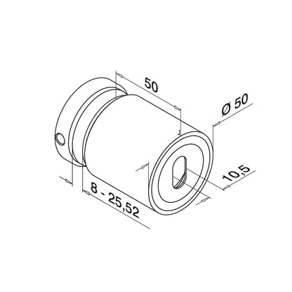 Q-railing EASY GLASS taškinis stiklo laikiklis Ø50 mm MOD 0749 atitraukimas: 50 mm; ner. plien. AISI304, šlifuotas pav.