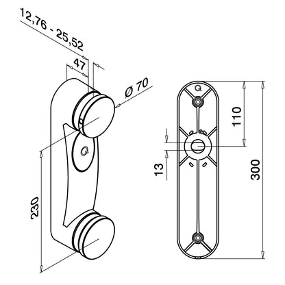 Q-railing EASY GLASS dvigubas stiklo laikiklis 300 mm MOD 0760